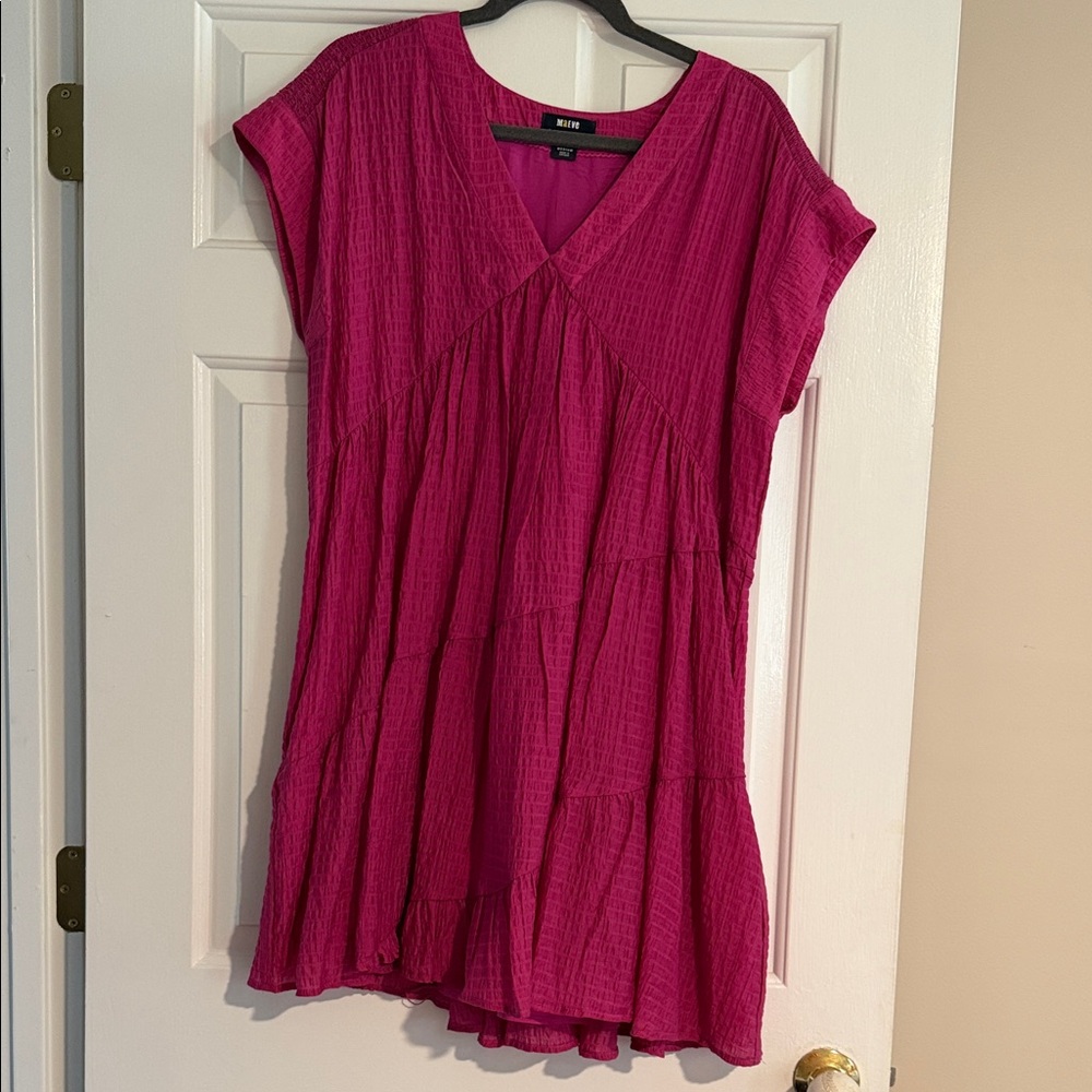 Maeve Fuchsia Tiered V‑Neck Midi Dress